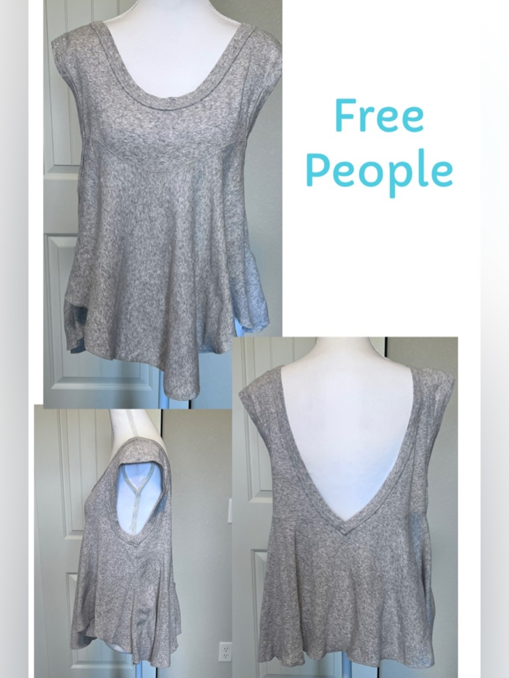 Free People Heather Gray V-Back Flowy Tank Sz XS